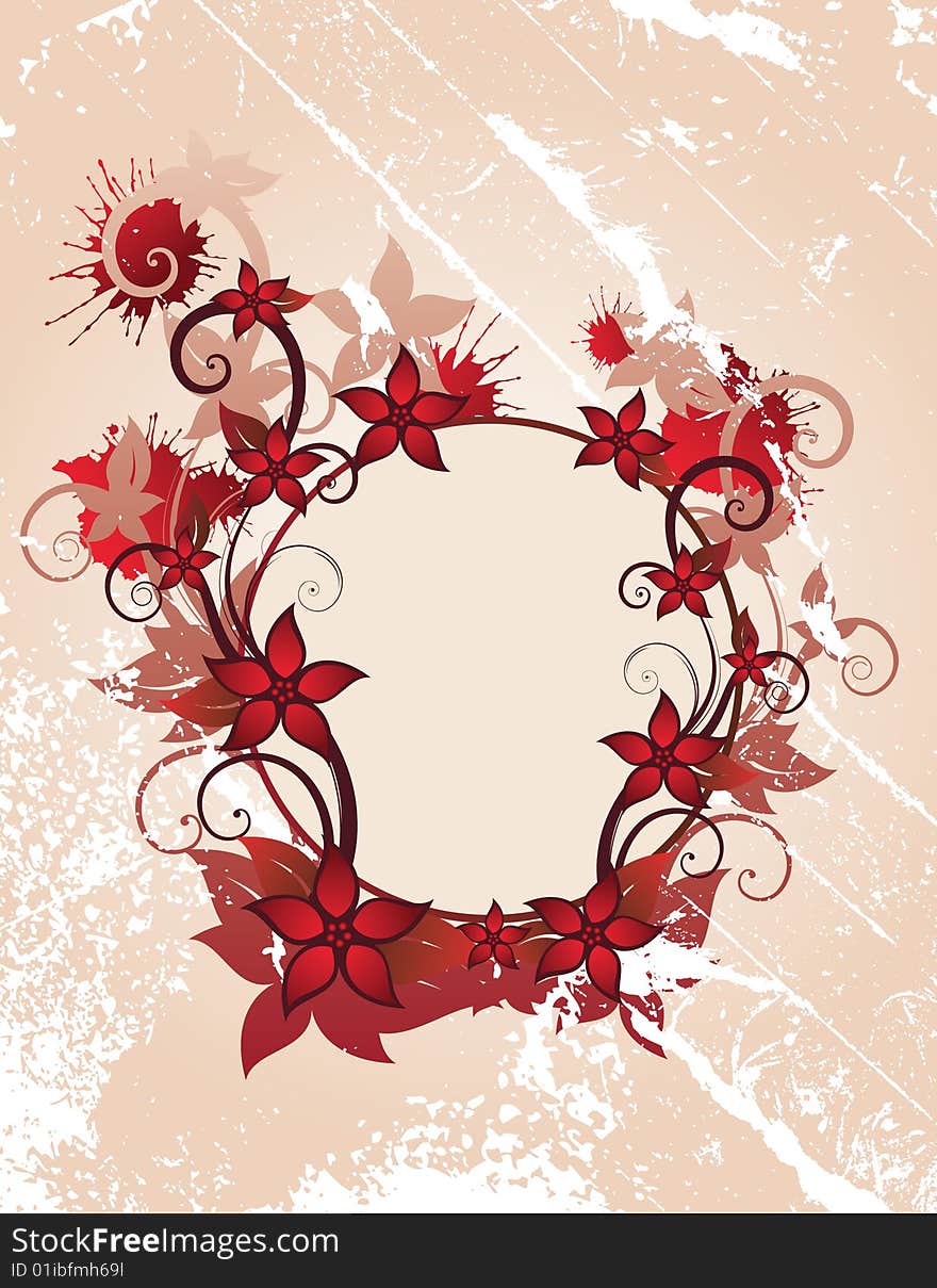 Red beautiful summer floral frame