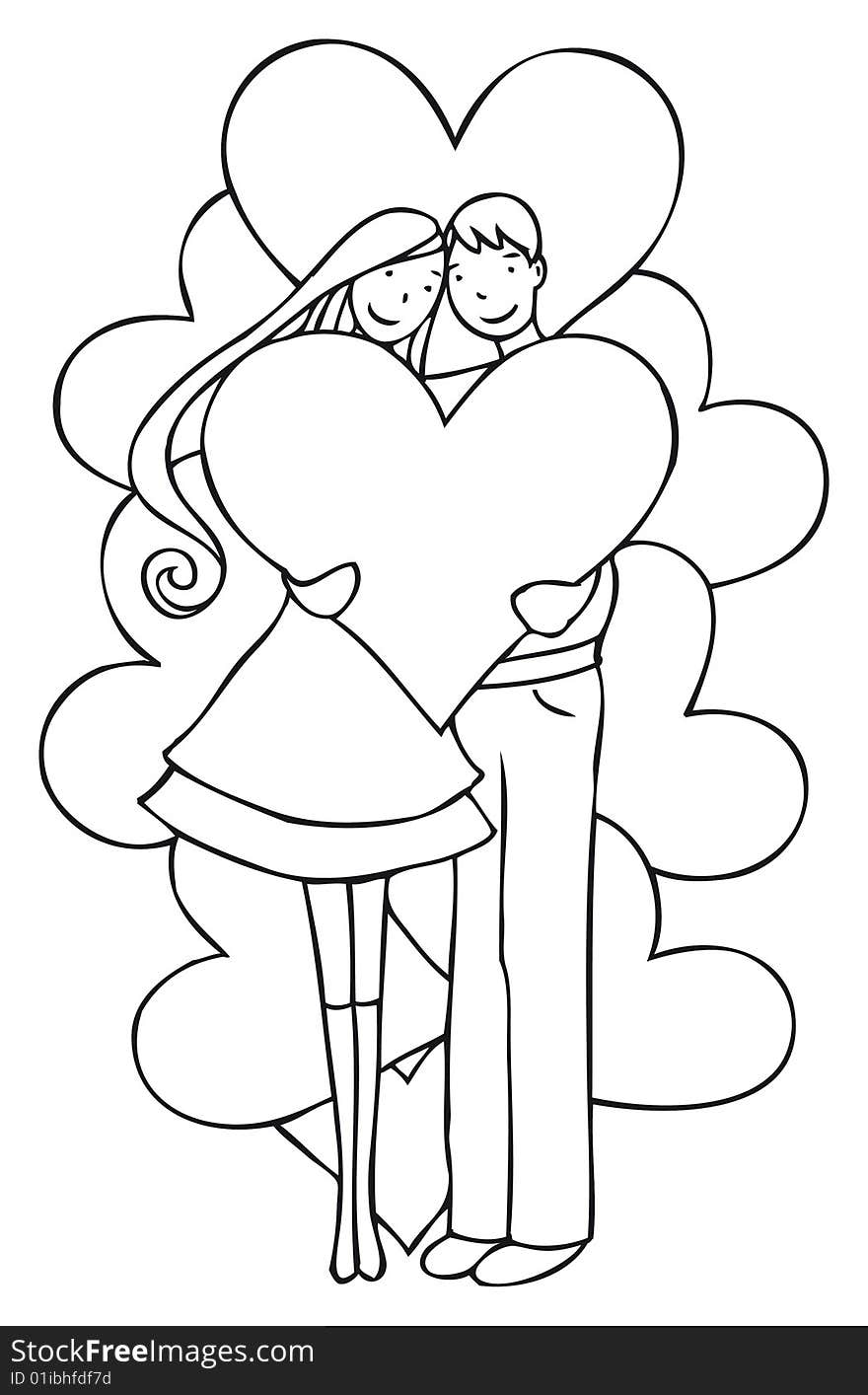 Black and white illustration of a couple in love