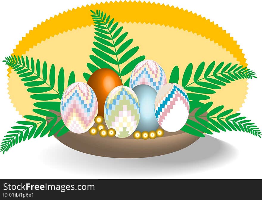 Dishes with the Easter eggs. Vector illustration. Dishes with the Easter eggs. Vector illustration.