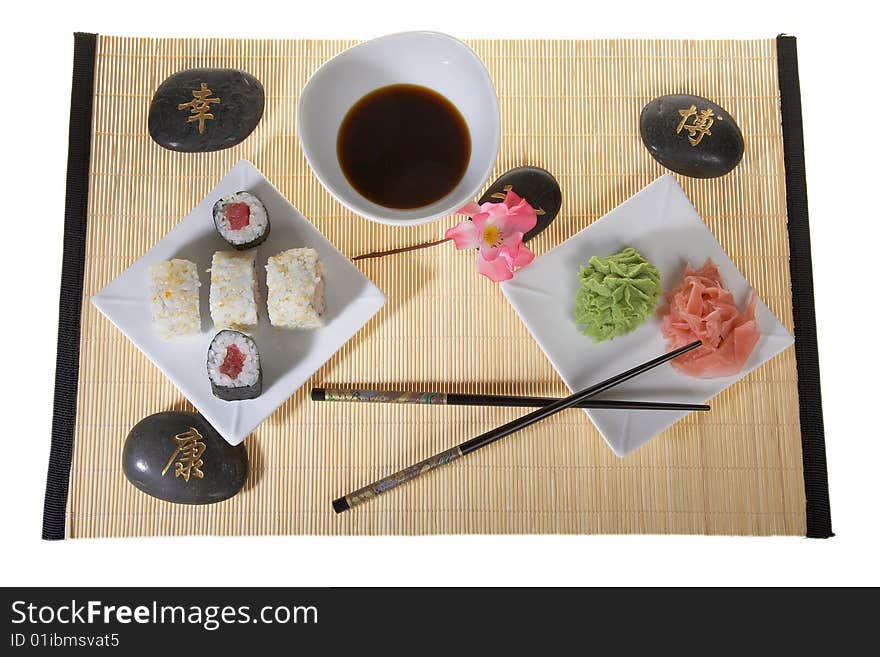 Sushi Plate With Chopsticks And Flower