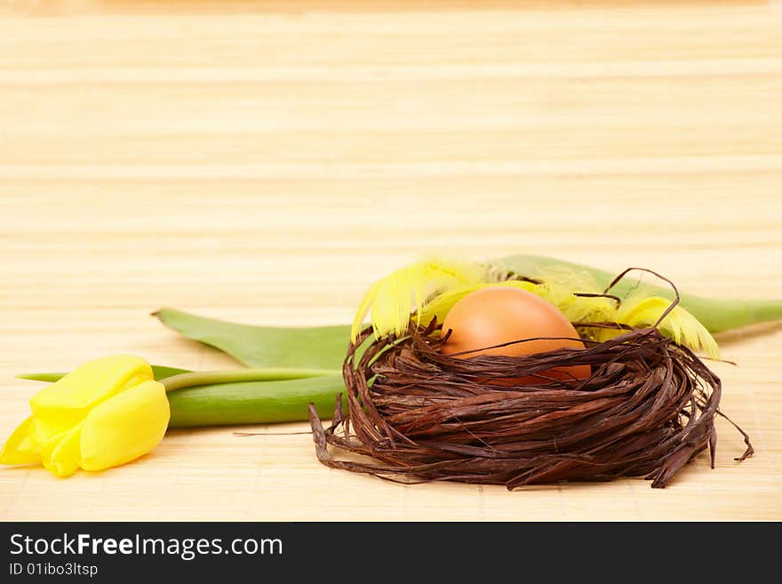 Eggs in nest with flower