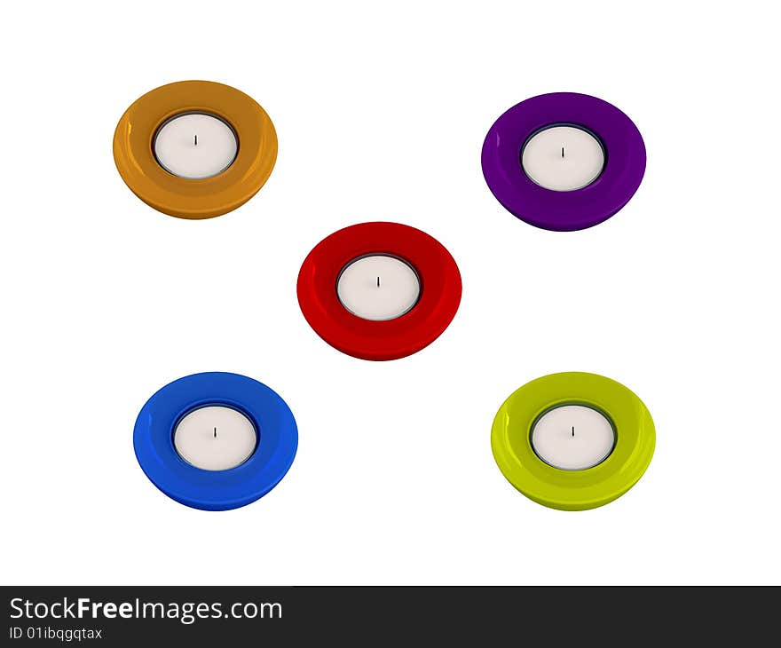 Rendered five isolated 3d candles