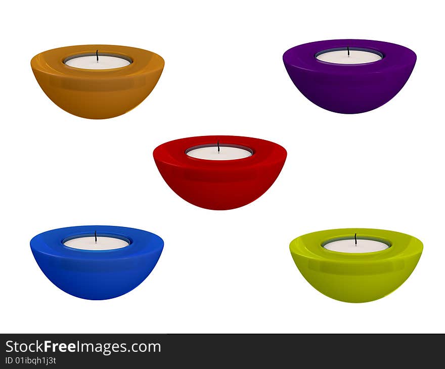 Rendered five isolated 3d candles