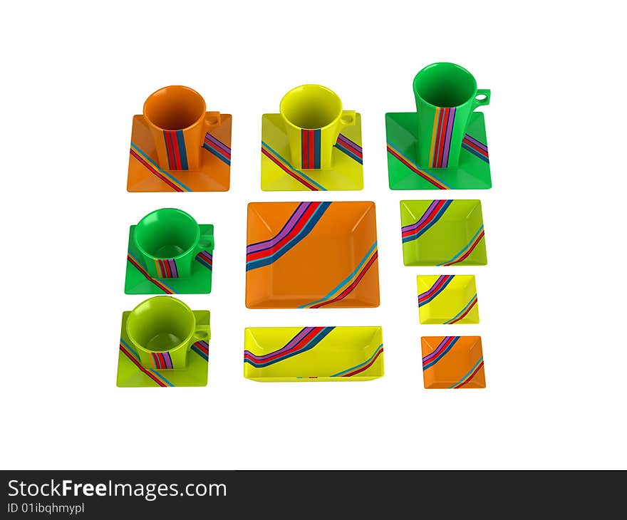 Rendered 3d cups and dishes