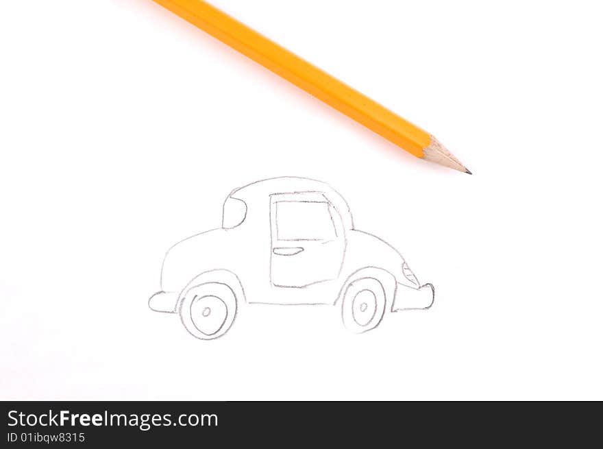 A car is drawn by a pencil