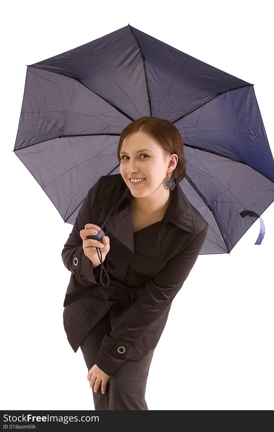 Woman with umbrella on a white background