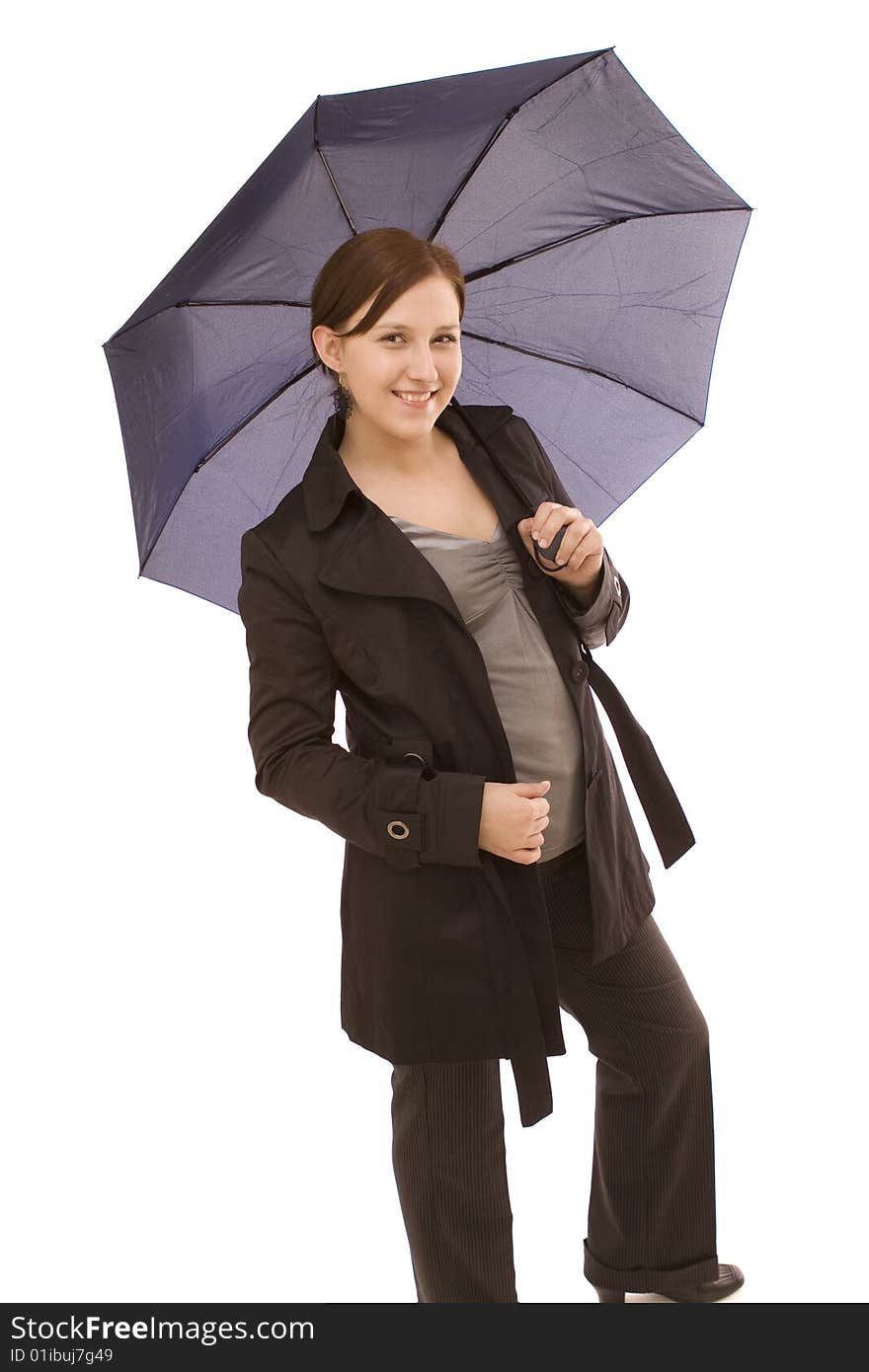 Woman with umbrella on a white background