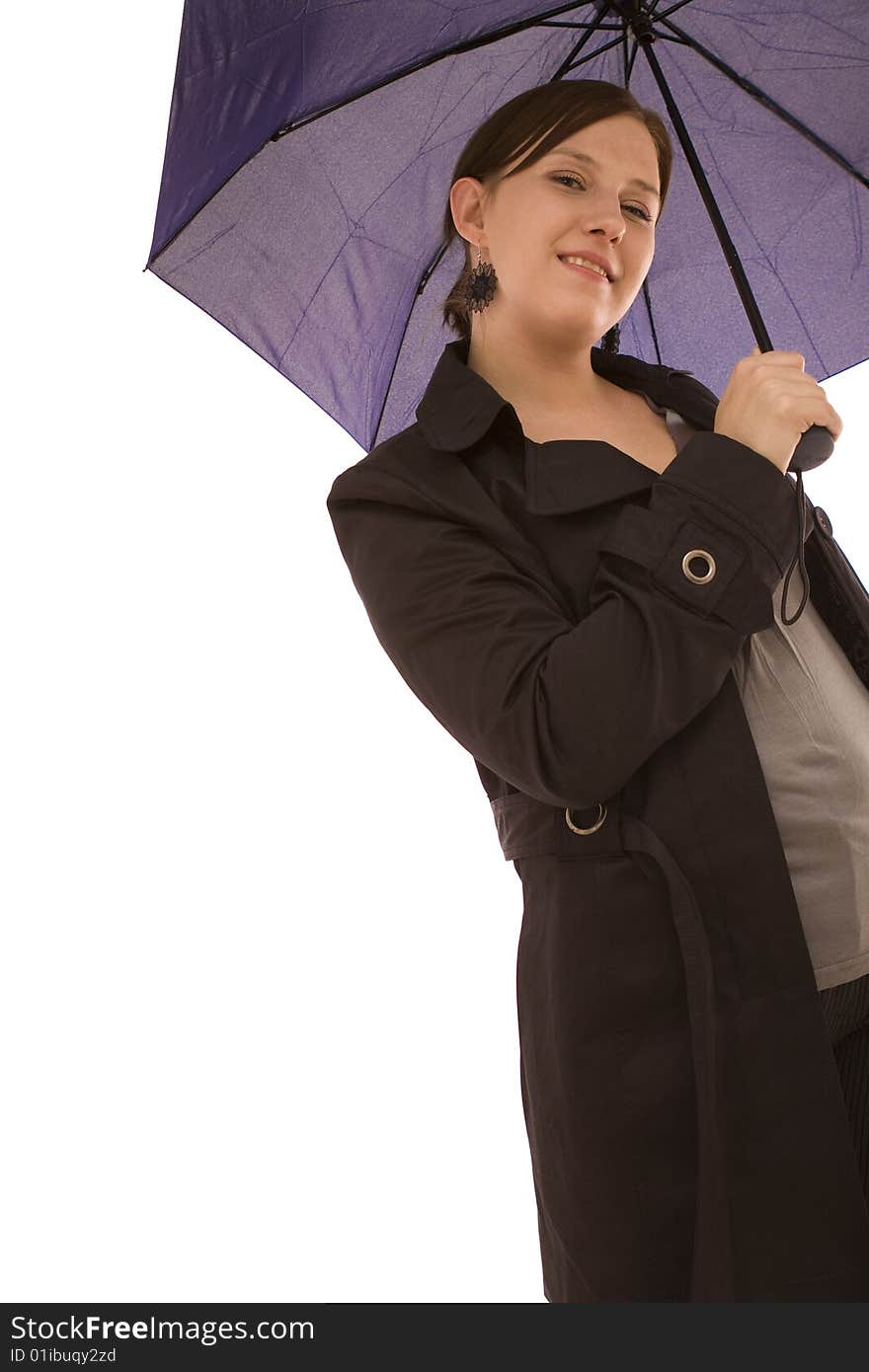 Woman with umbrella on a white background