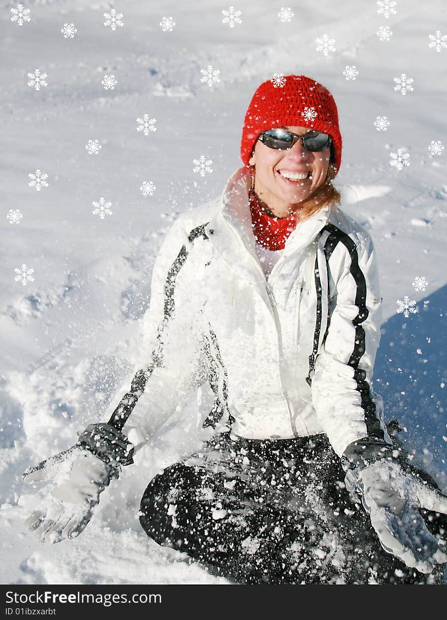 Happy woman plays with snow. Happy woman plays with snow