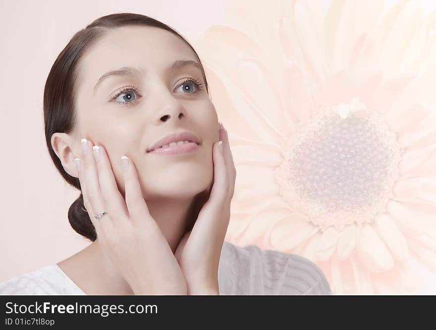 Portrait of young beautiful woman on pink background. Portrait of young beautiful woman on pink background