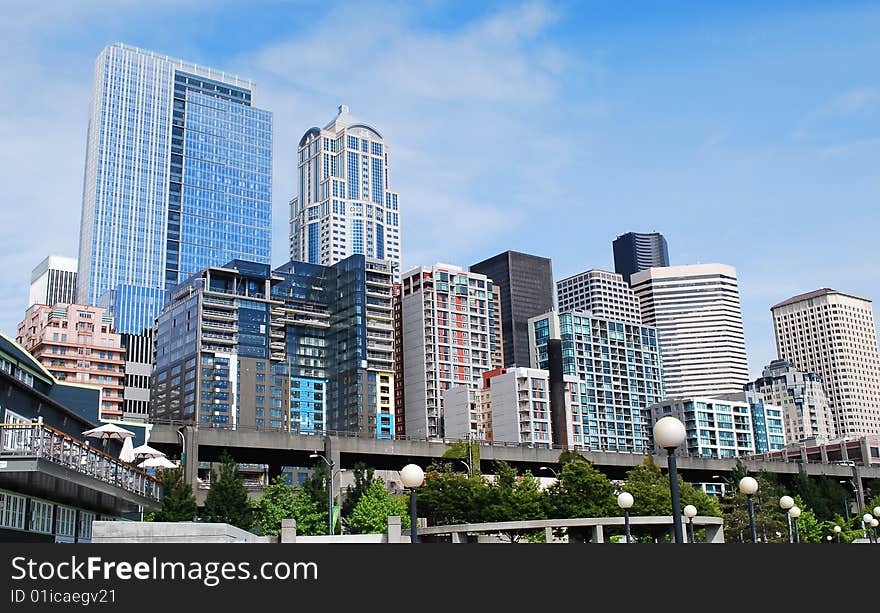 Downtown of Seattle in sunny nice summer day. Downtown of Seattle in sunny nice summer day.