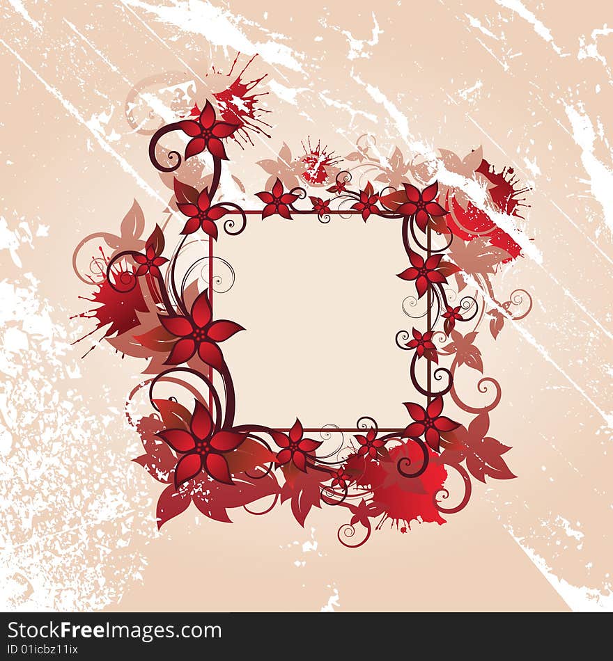 Red beautiful summer floral frame