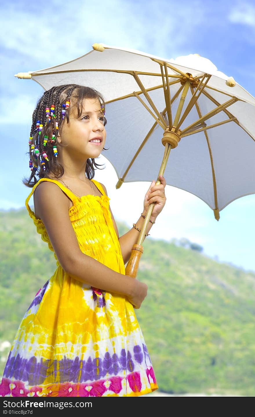 Portrait of little girl having good time in summer environment. Portrait of little girl having good time in summer environment