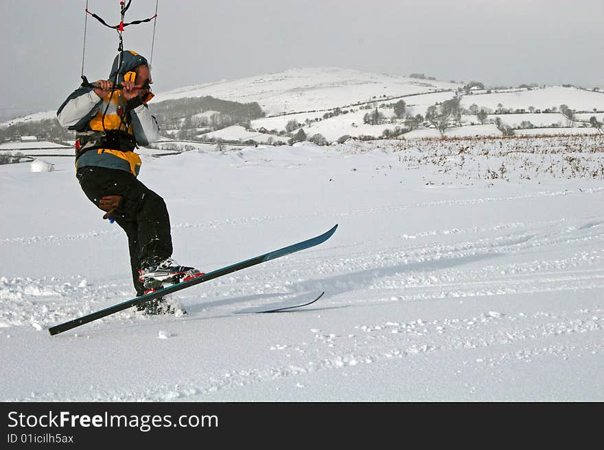 Kite skiing on snow on Dartmoor