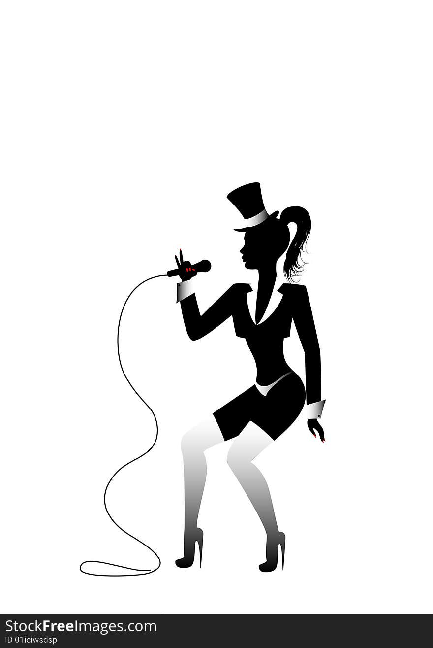 Silhouette of the beautiful girl singing on a scene