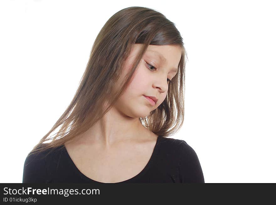 The little cute girl isolated on the white background