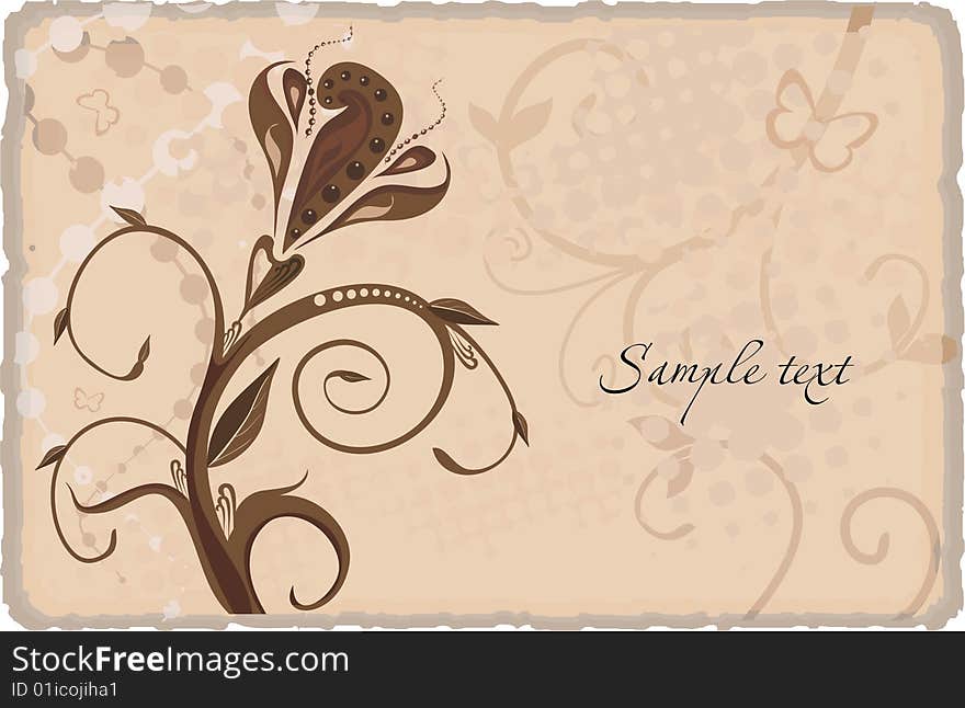 Vector drawing of vintage card with flower. Vector drawing of vintage card with flower