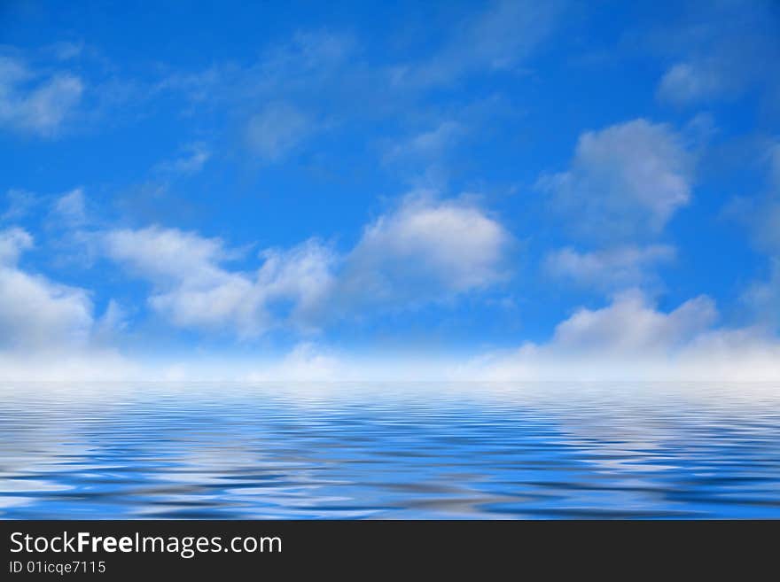 Sky and sea meet in horizon