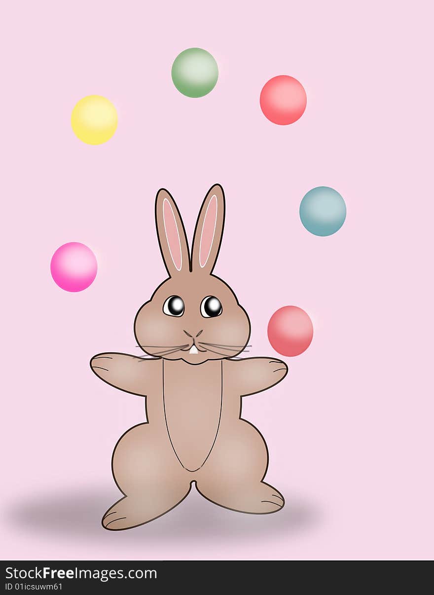 A rabbit playing with many colored 

balls. A rabbit playing with many colored 

balls.