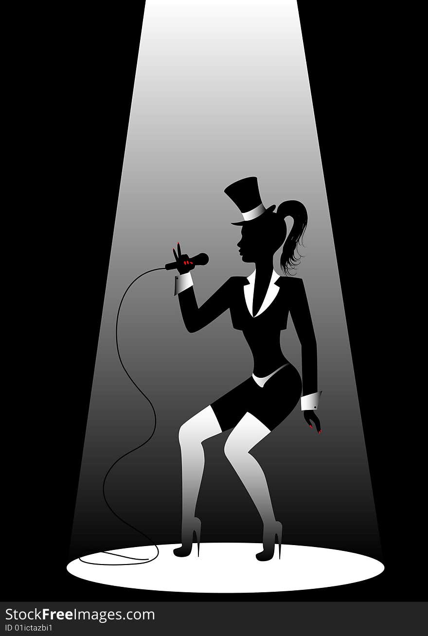 Silhouette of the beautiful girl singing on a scene