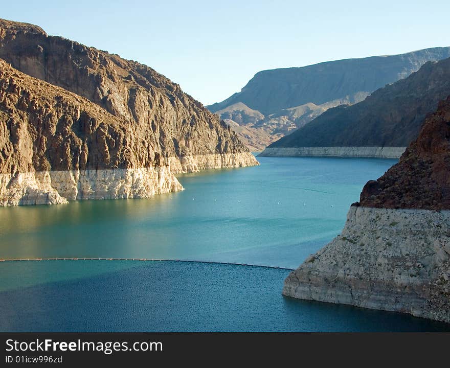 River running into the Hoover Dam area. River running into the Hoover Dam area.