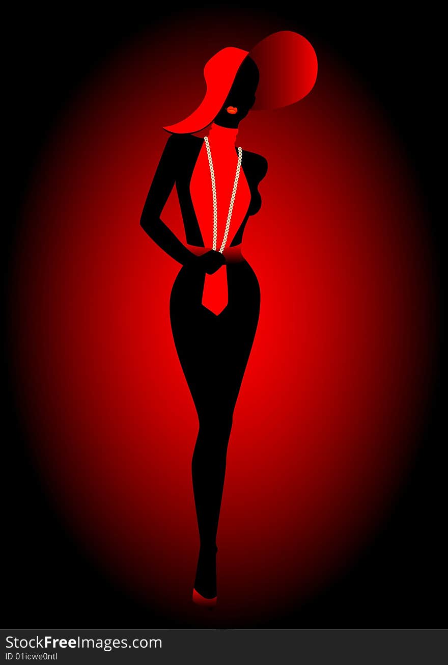 Silhouette of the harmonous woman on a black background