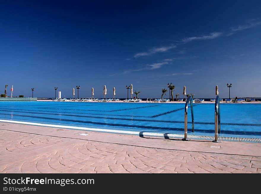 Blue outdoor water swimming pool