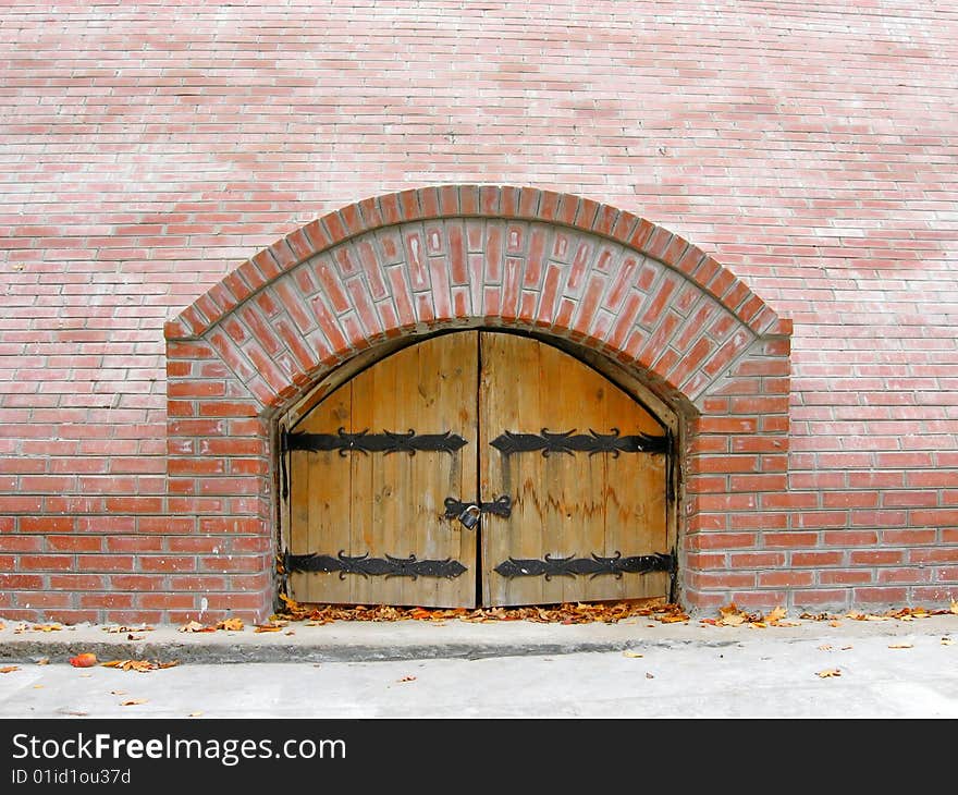 Closed gates. Territory of The Holy Mountains historical architectural reserve, location: Donbass, Ukraine.