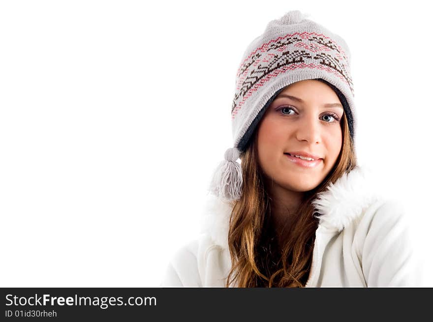 Portrait of young female with white background