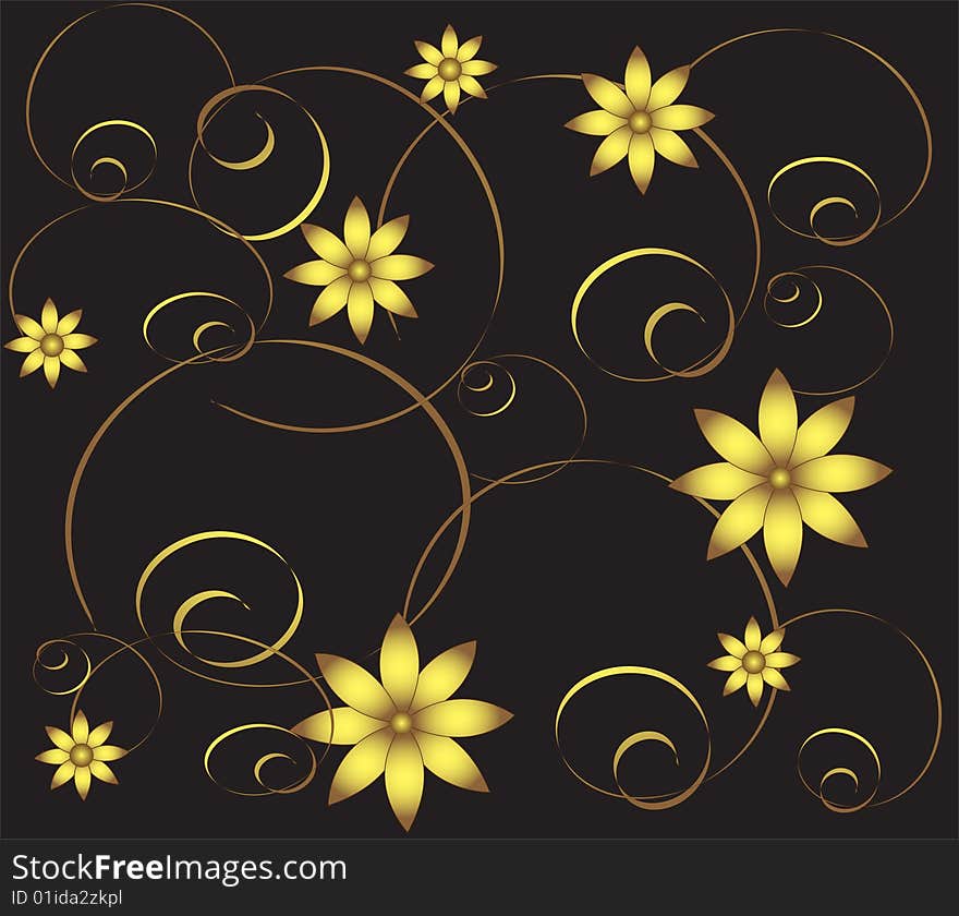 Black abstract background with flowers