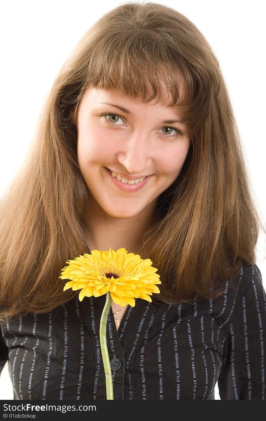 Portrait of beautiful girl with  flower