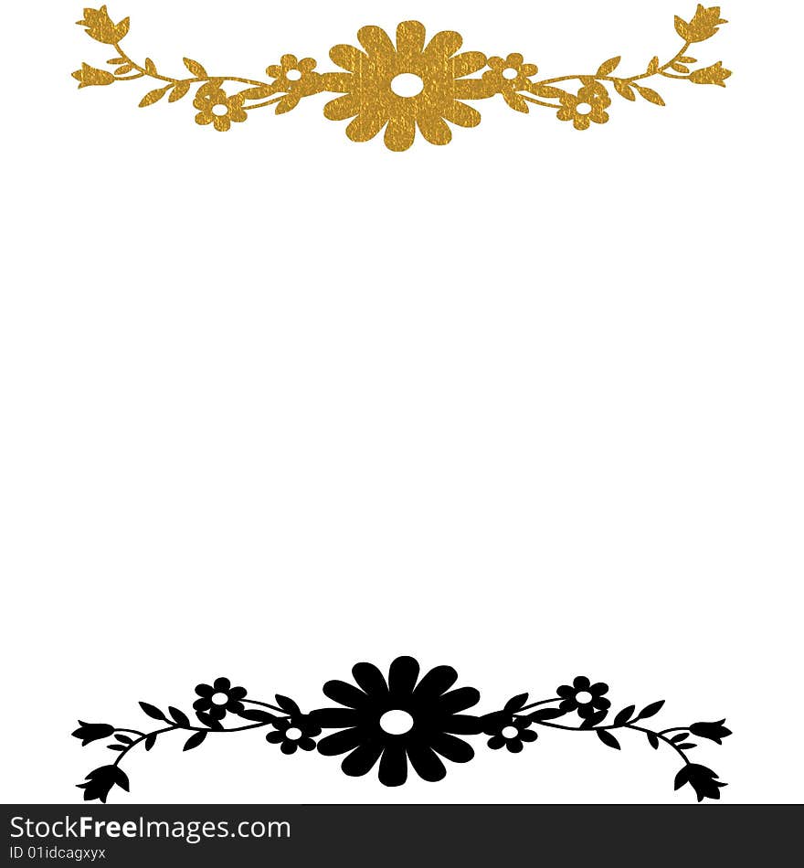 A white background with the same floral pattern in gold and black. A white background with the same floral pattern in gold and black