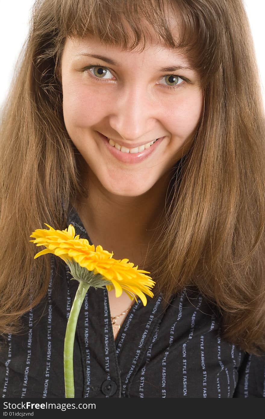 Portrait of beautiful girl with  flower