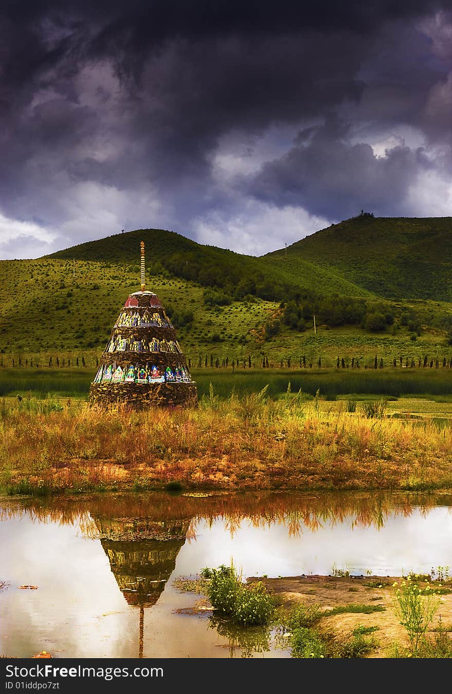 Stupa and lake