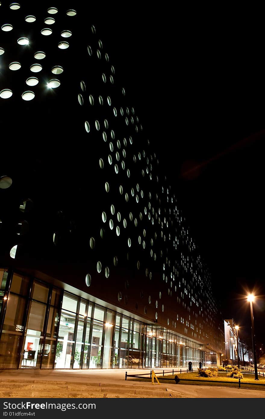 Wroclaw`s Politechnics building, modern architecture, landmark, night shot. Wroclaw`s Politechnics building, modern architecture, landmark, night shot