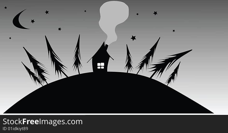 Black house and black trees - gothic picture