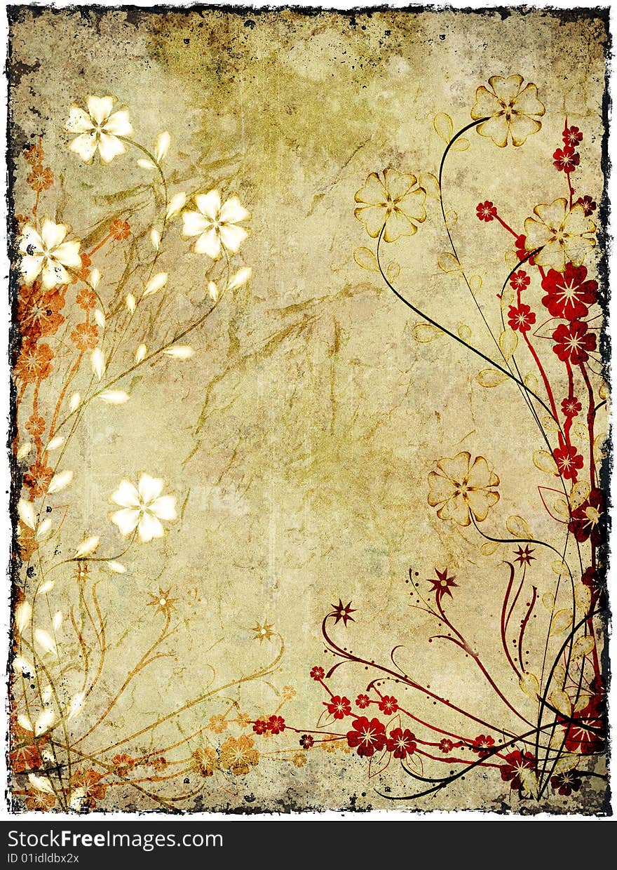 Abstract grunge background with stains, cracks, floral, filigree, texture