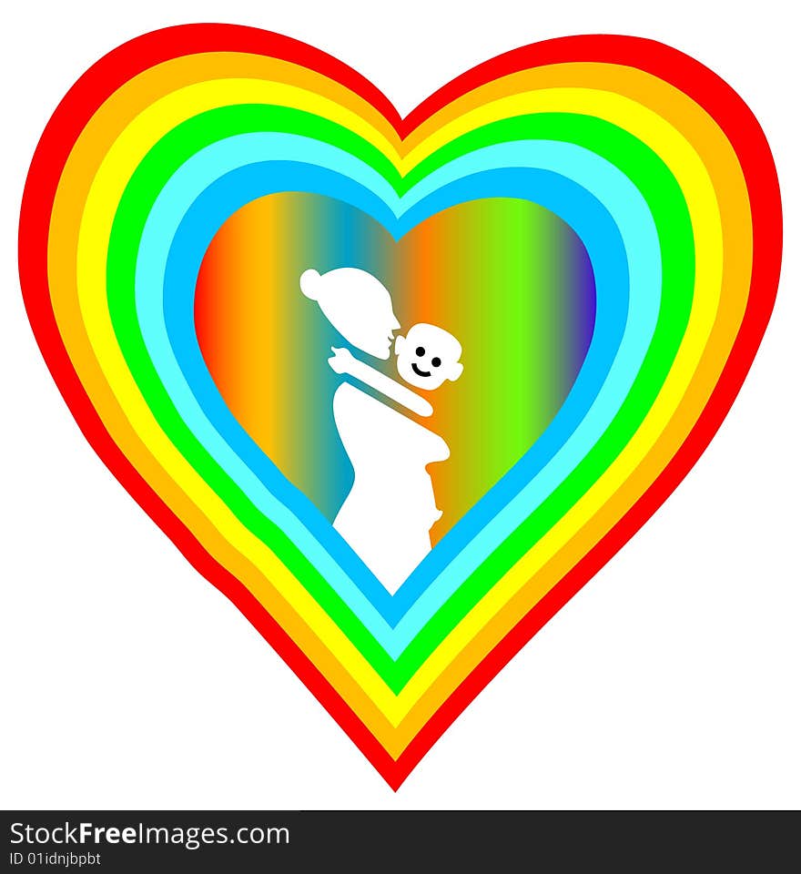 Mother and child on  colourful love  symbol. Mother and child on  colourful love  symbol