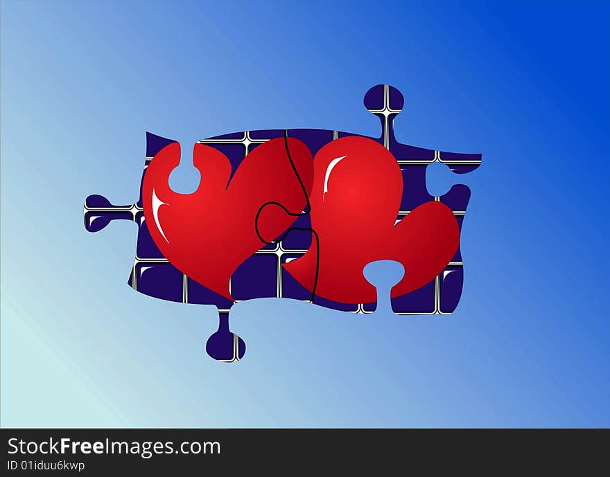 Love puzzle over a blue background