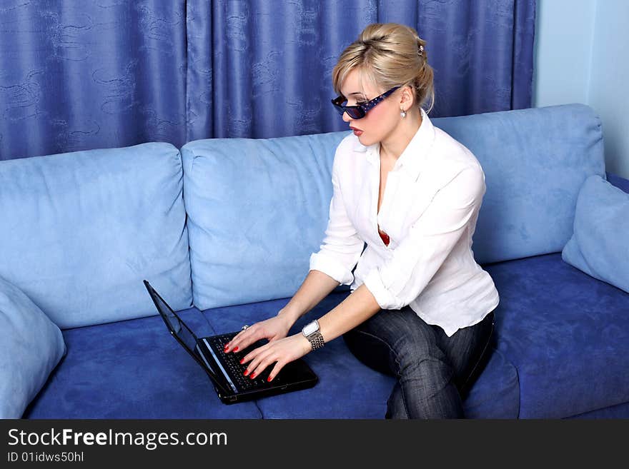 Woman with notebook in room