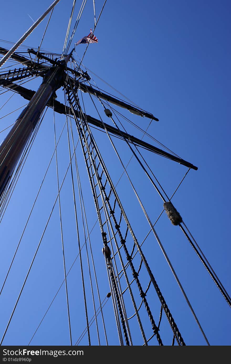 Mast and of ship on Lake Michigan in South Haven Michigan.