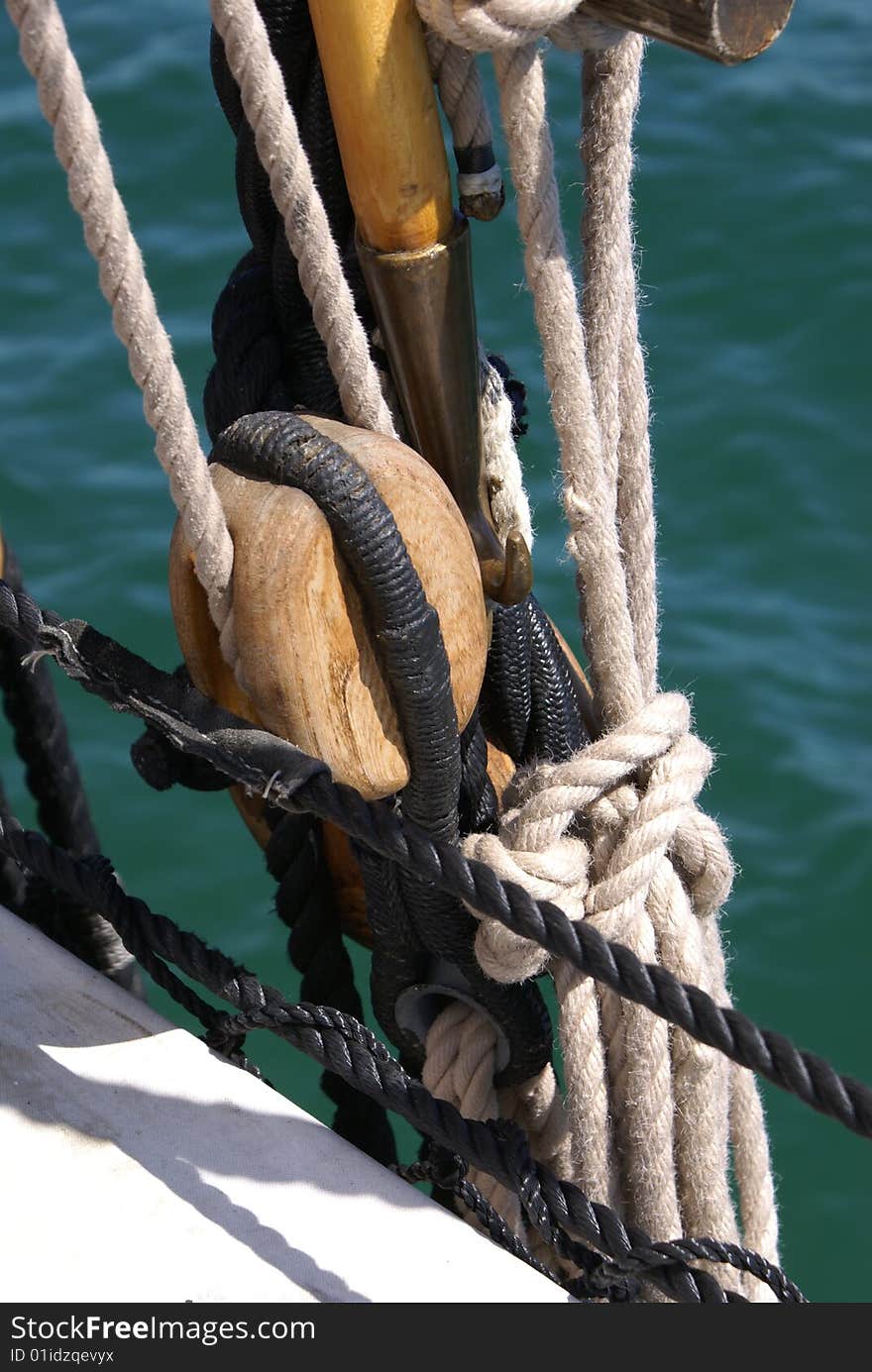 Ropes and rigging of ship on Lake Michigan in South Haven Michigan. Ropes and rigging of ship on Lake Michigan in South Haven Michigan.