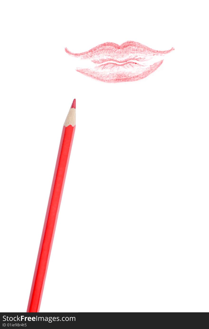 Red lips drawing on a white background