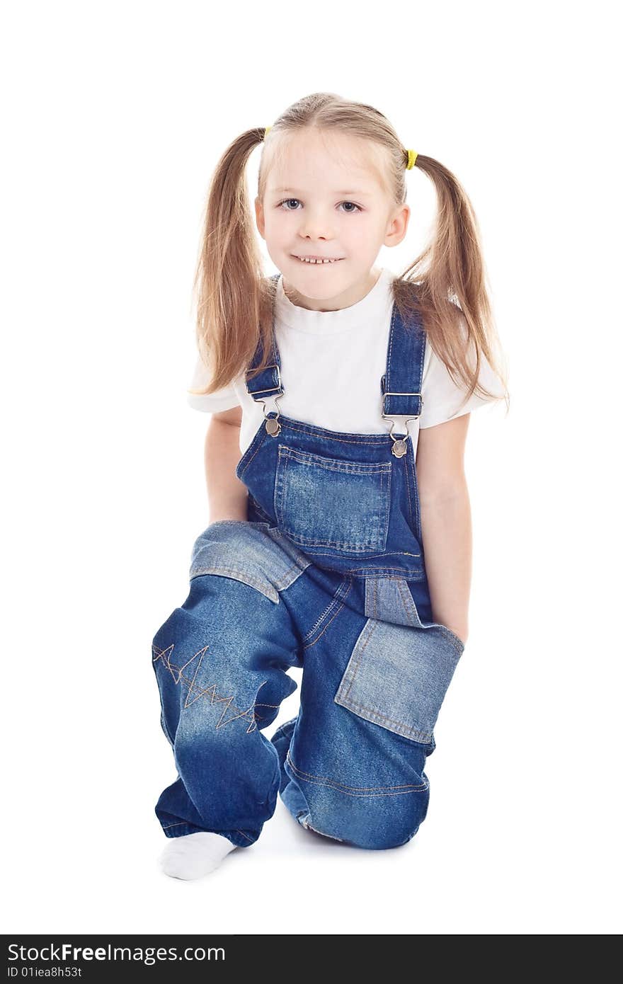 Little girl on white background