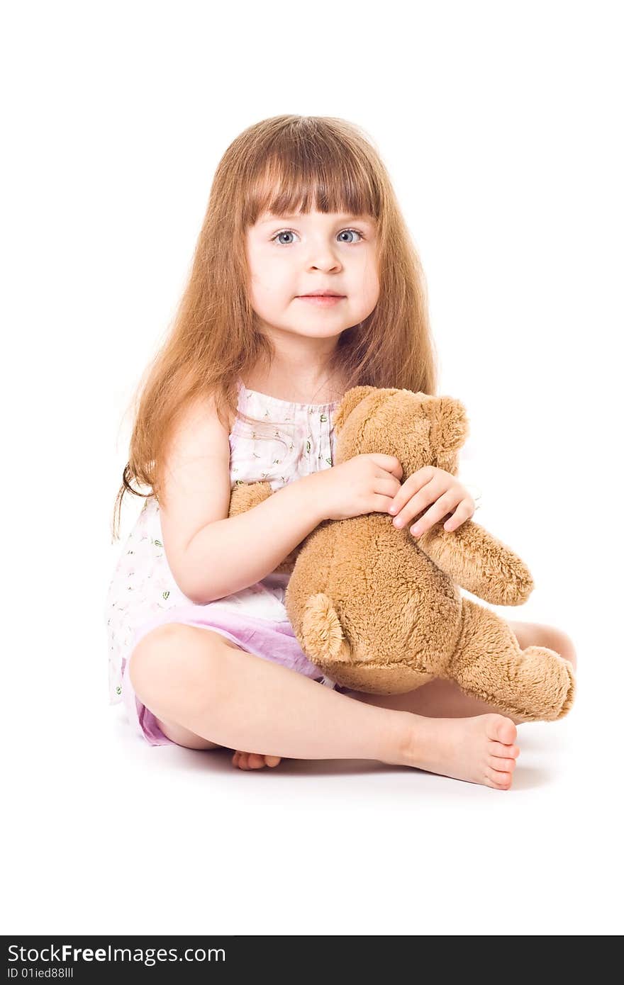 Smiling little girl with toy bear. Smiling little girl with toy bear