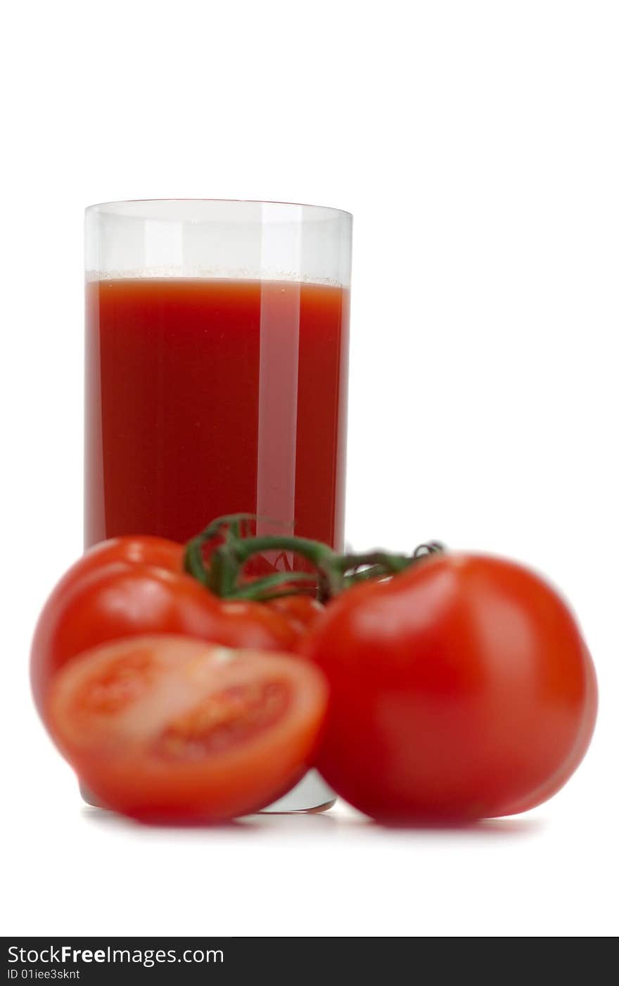 Fresh, juicy tomato on a white background