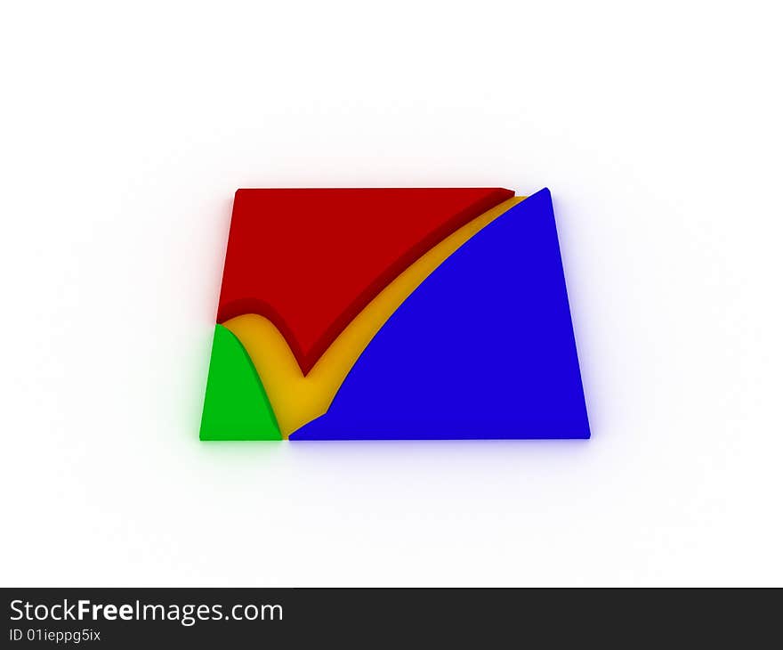 3D generated image of check mark on white background. 3D generated image of check mark on white background.