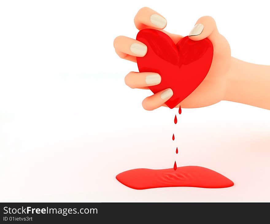 Abstract 3d illustration of hand and red heart over white background. Abstract 3d illustration of hand and red heart over white background