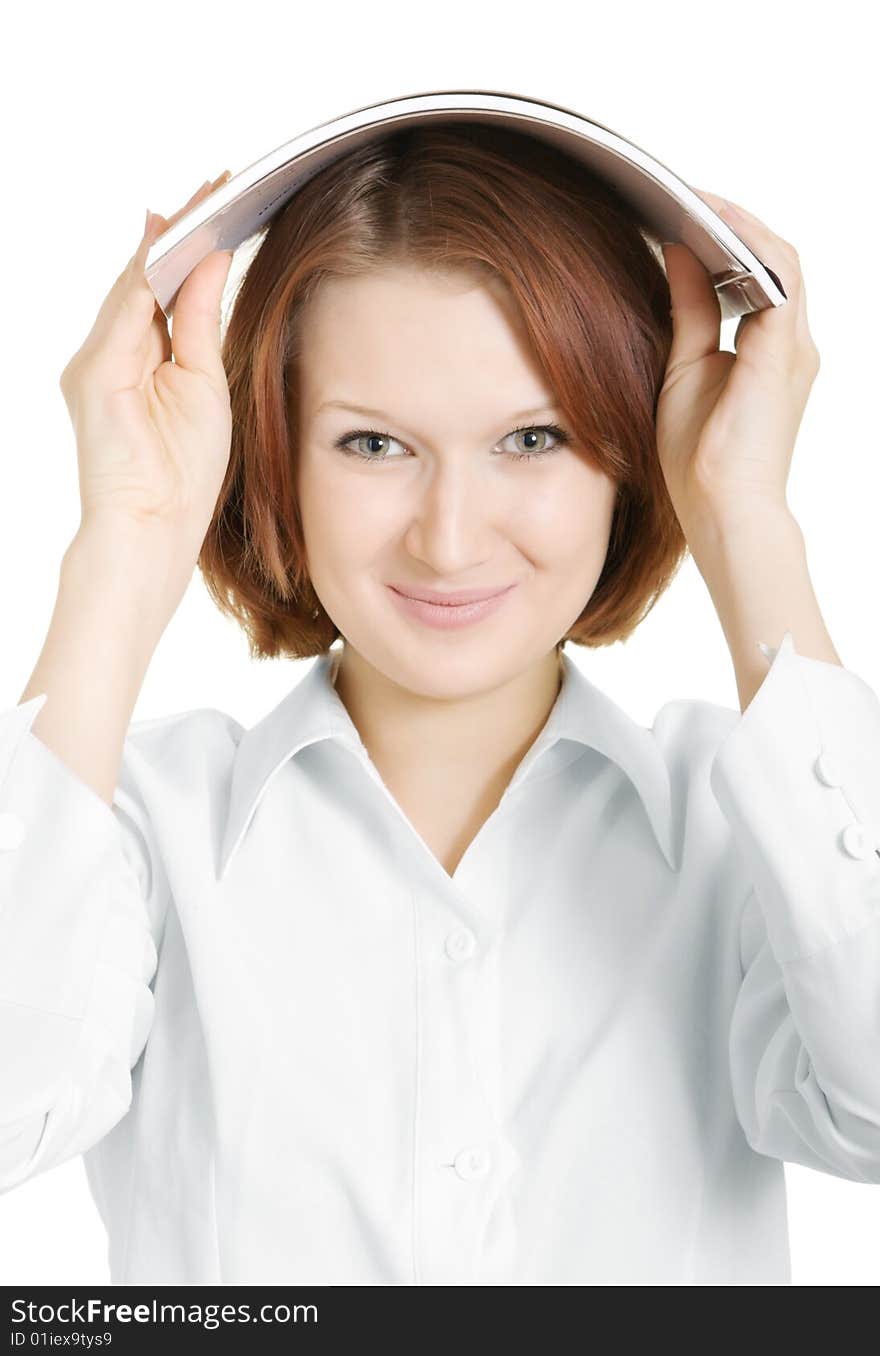 The girl had a roof over her head using notebook