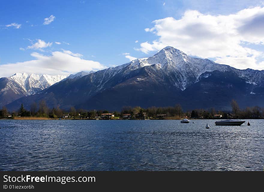 Lake surrounded by snow-capped mountains. Lake surrounded by snow-capped mountains